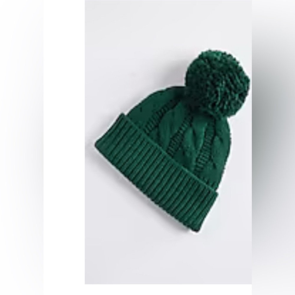 Jjill Cable Knit Pom Pom Hat in Emerald Green